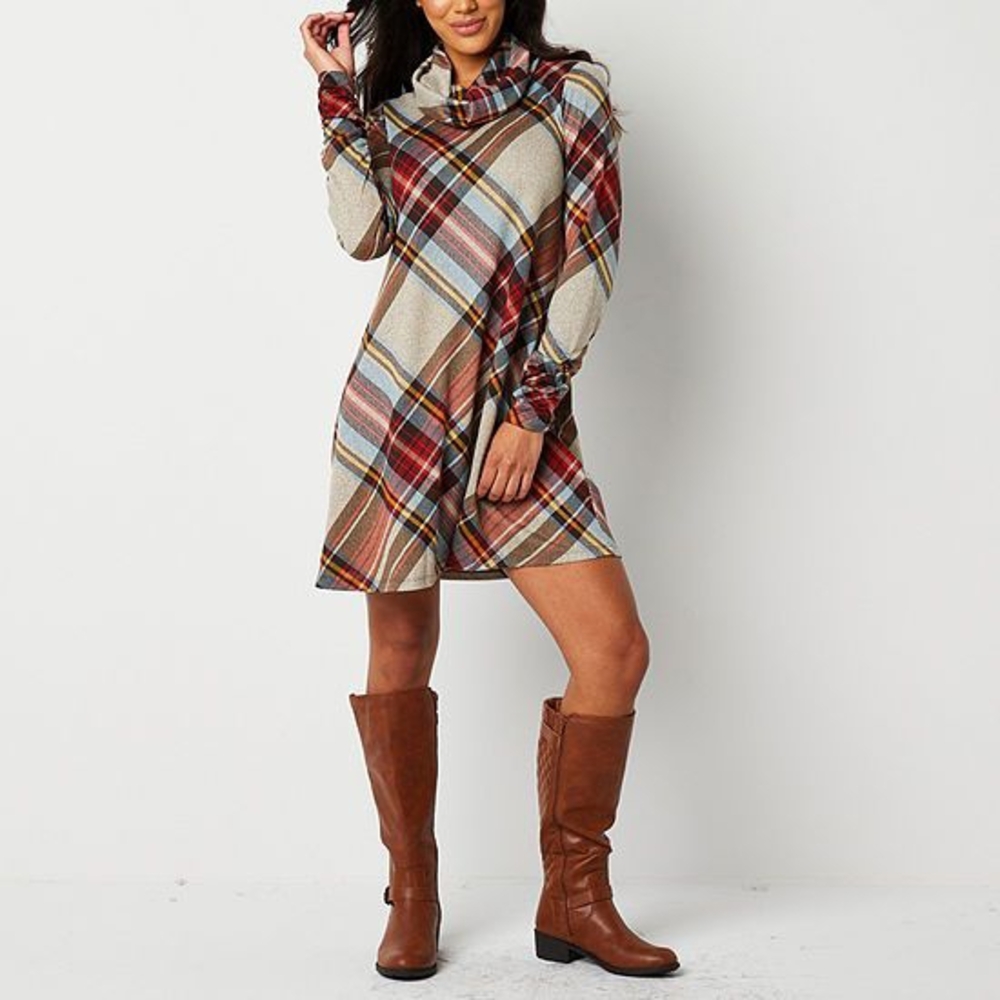 R&K Plaid Dress W/Scarf(PTP 33" L 36")